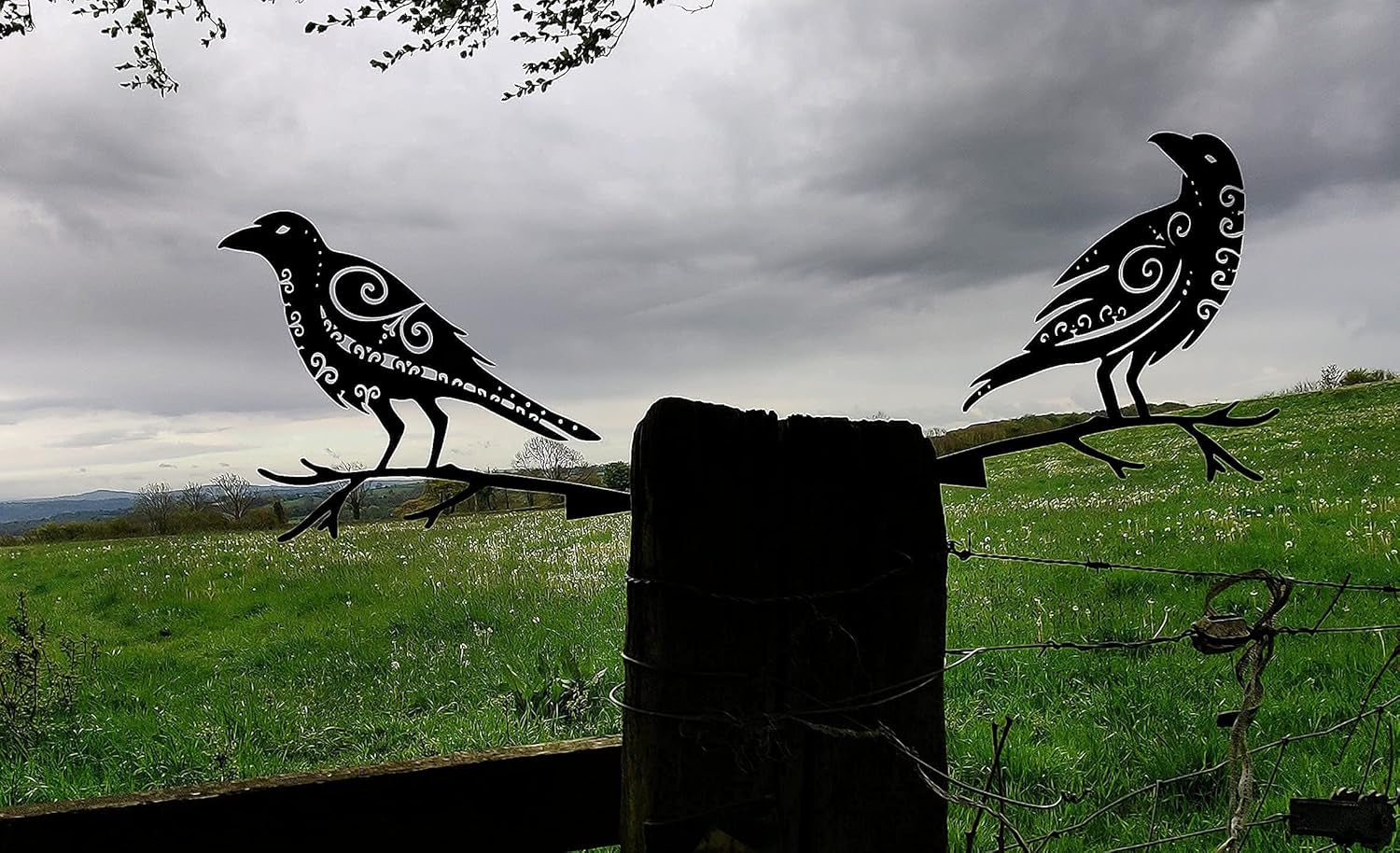 Metal Bird Garden Art - Odins' Raven Huginn | Pagan Decor | Viking Art | Metal Art | Garden Art | Backyard Art | Tree Art | Silhouette Art | High Grade Steel