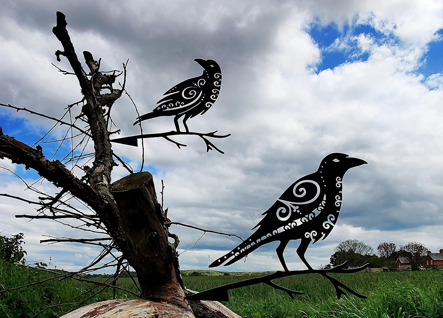 Metal Bird Garden Art - Odins' Raven Huginn | Pagan Decor | Viking Art | Metal Art | Garden Art | Backyard Art | Tree Art | Silhouette Art | High Grade Steel