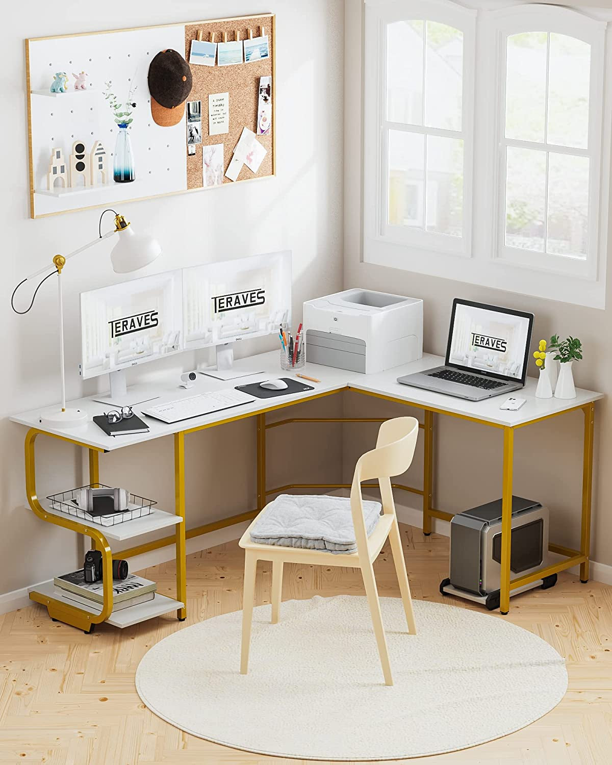 Reversible L Shaped Computer Desk with Shelves 