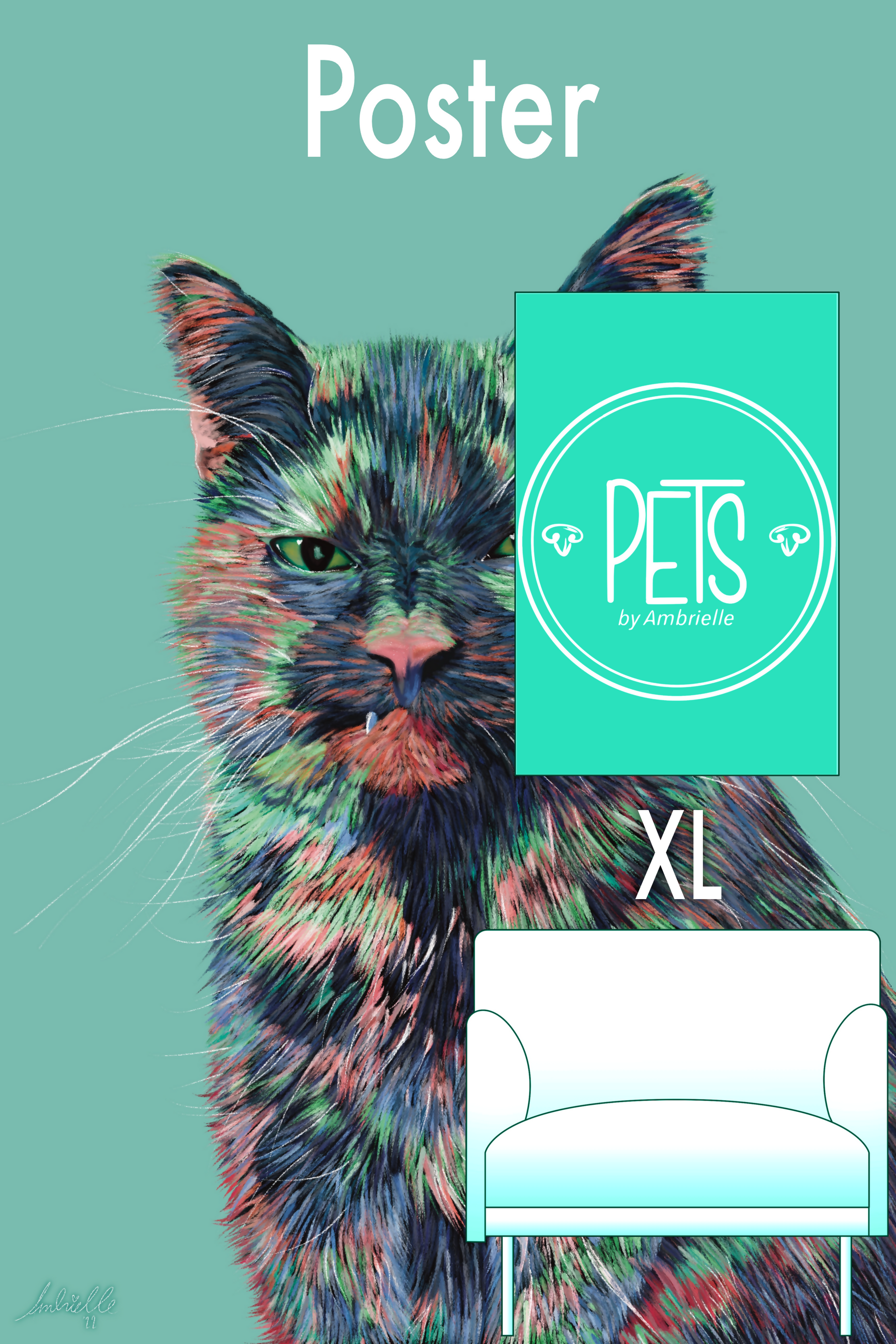 Commissioned Pet Portrait, XLarge Poster - Printkeg.art