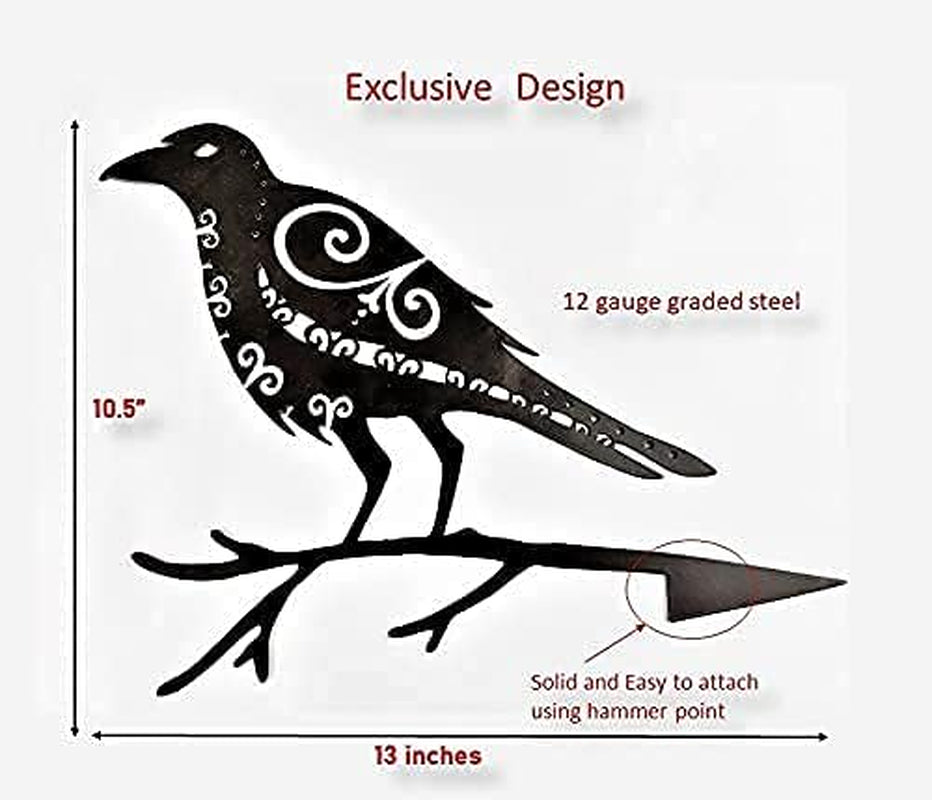 Metal Bird Garden Art - Odins' Raven Huginn | Pagan Decor | Viking Art | Metal Art | Garden Art | Backyard Art | Tree Art | Silhouette Art | High Grade Steel