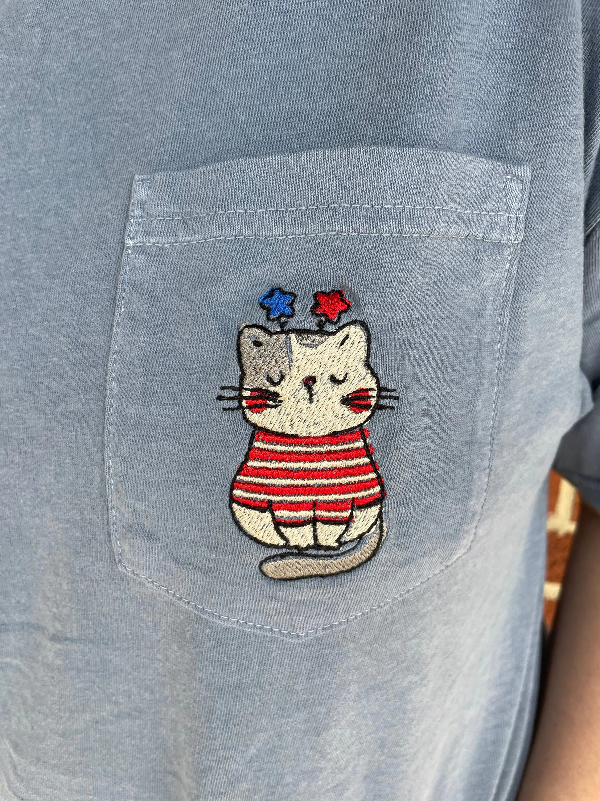 Embroidered Patriotic Cat Tee - Printkeg.art