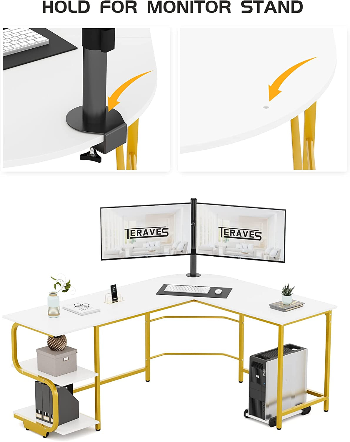 Reversible L Shaped Computer Desk with Shelves 