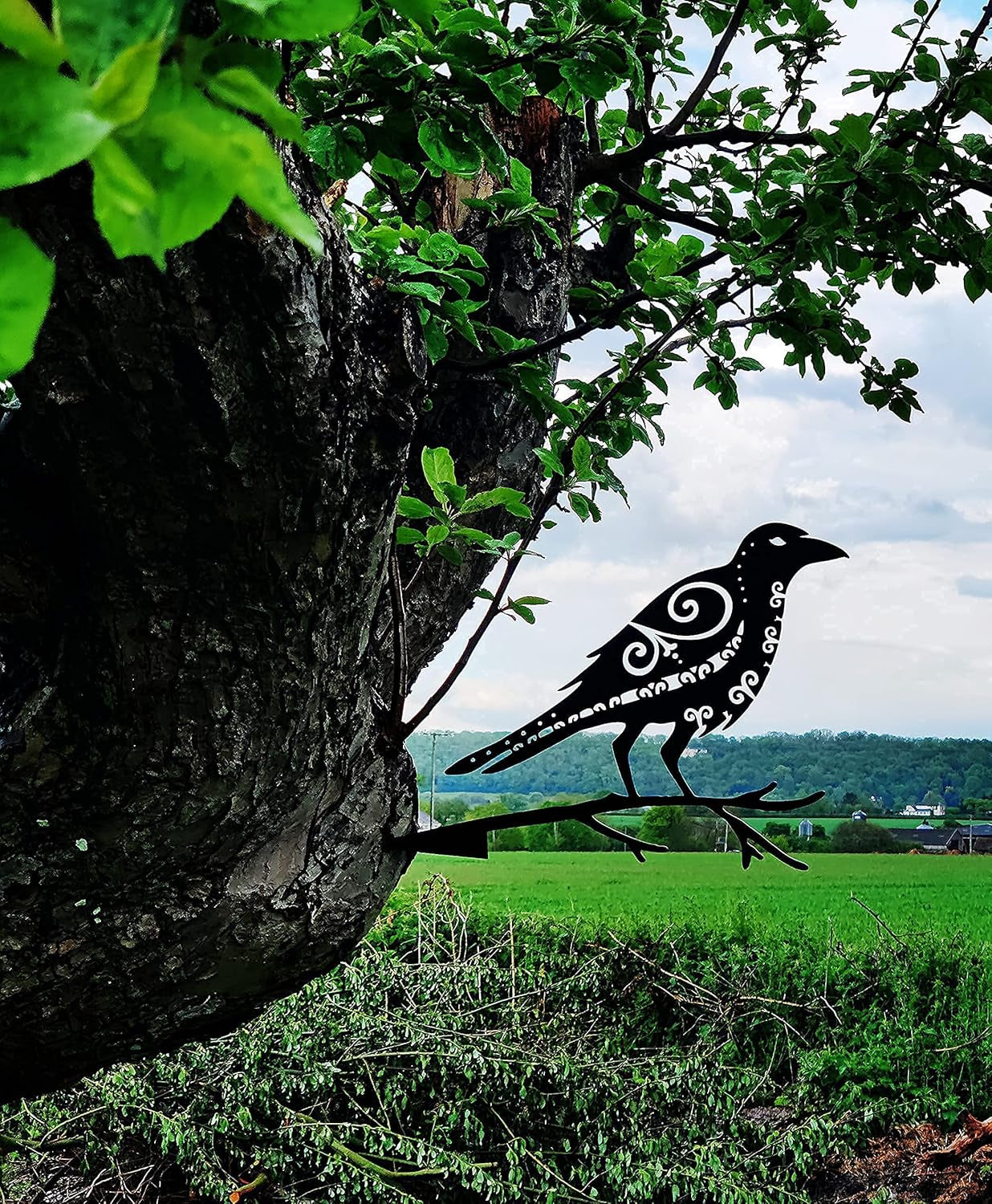 Metal Bird Garden Art - Odins' Raven Huginn | Pagan Decor | Viking Art | Metal Art | Garden Art | Backyard Art | Tree Art | Silhouette Art | High Grade Steel