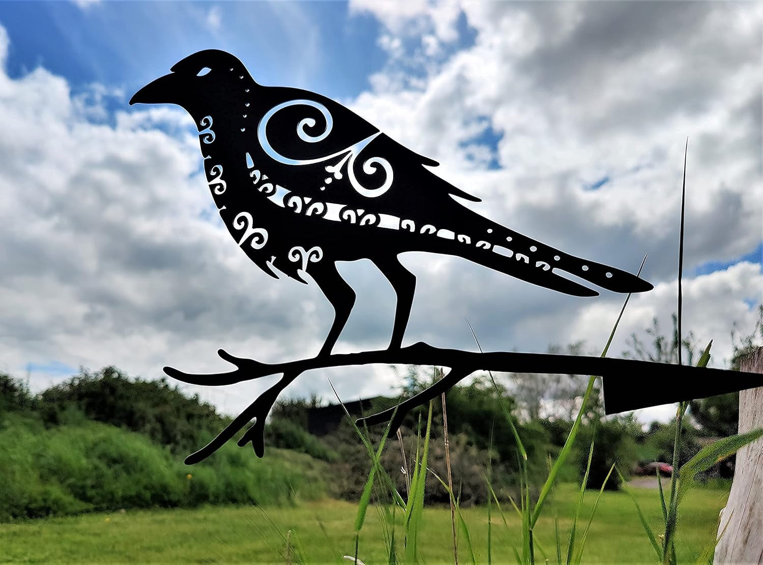 Metal Bird Garden Art - Odins' Raven Huginn | Pagan Decor | Viking Art | Metal Art | Garden Art | Backyard Art | Tree Art | Silhouette Art | High Grade Steel