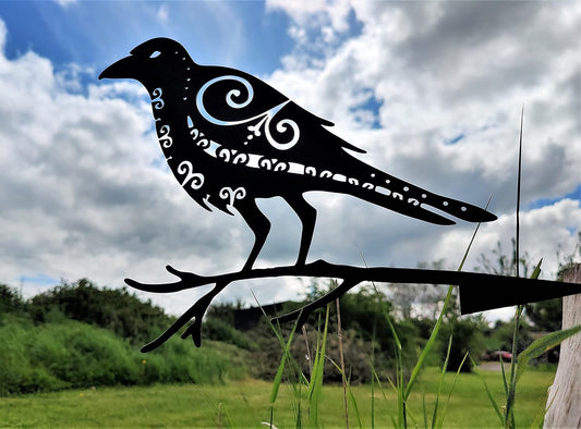 Metal Bird Garden Art - Odins' Raven Huginn | Pagan Decor | Viking Art | Metal Art | Garden Art | Backyard Art | Tree Art | Silhouette Art | High Grade Steel