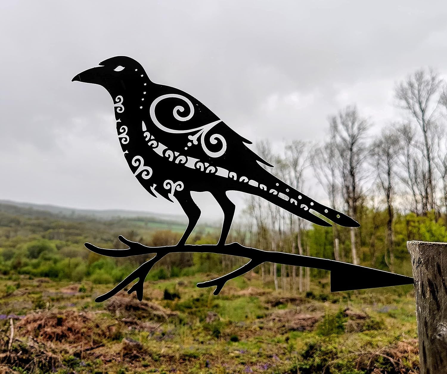 Metal Bird Garden Art - Odins' Raven Huginn | Pagan Decor | Viking Art | Metal Art | Garden Art | Backyard Art | Tree Art | Silhouette Art | High Grade Steel