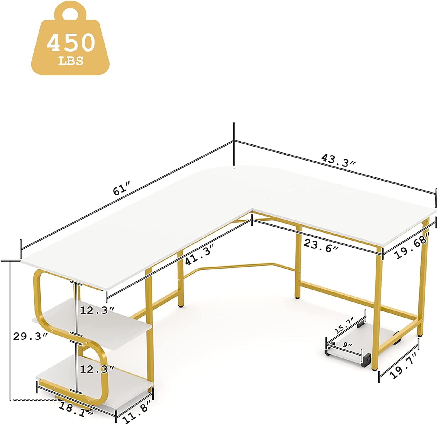 Reversible L Shaped Computer Desk with Shelves 