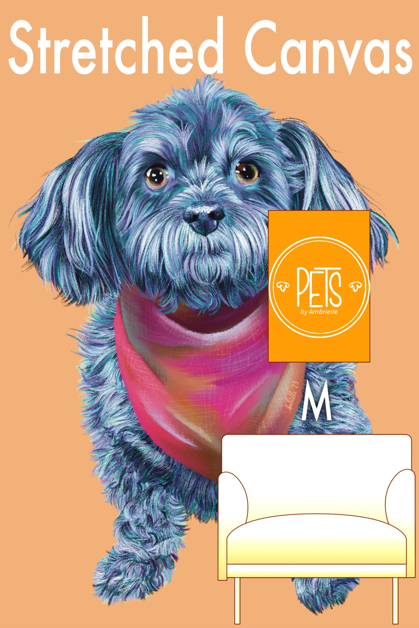 Commissioned Pet Portrait on Stretched Canvas, Medium Vibrant - Printkeg.art